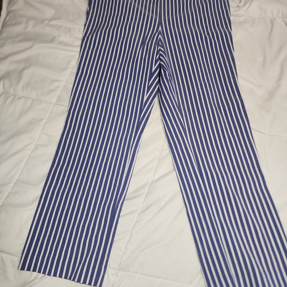 Striped Blue And White Cropped Pants, Coastal Chic Preppy - Picture 2 of 5
